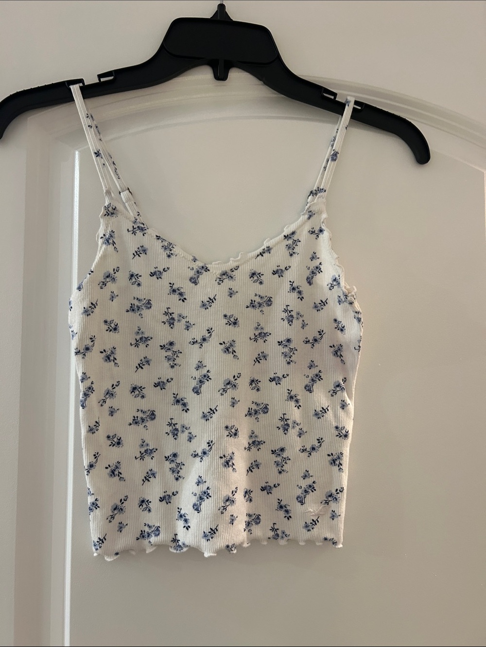 Hollister White Ribbed Camisole with Blue Floral Print